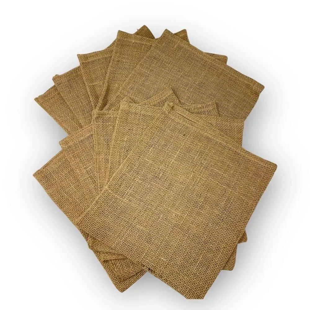 Natural Jute Burlap Fabric Bags Lot of 10 Craft Plant Decor 9x10” Rectangle